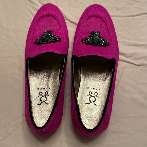 Figue "Milky" Calf Hair Embellished Magenta Loafers - Picture 2 of 10